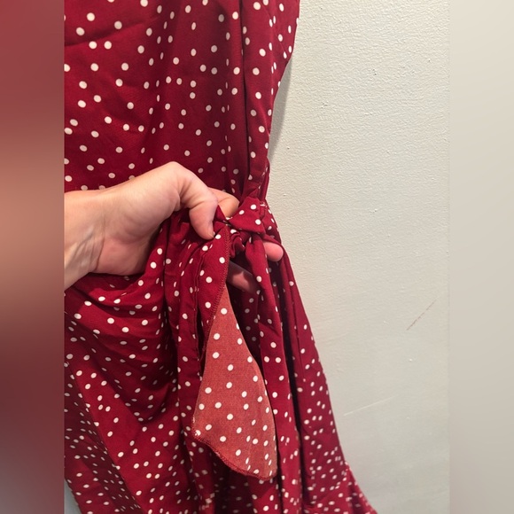 Princess Polly Burgundy Polka Dot Mini Dress short ruffle cottage core vacation - Picture 9 of 12